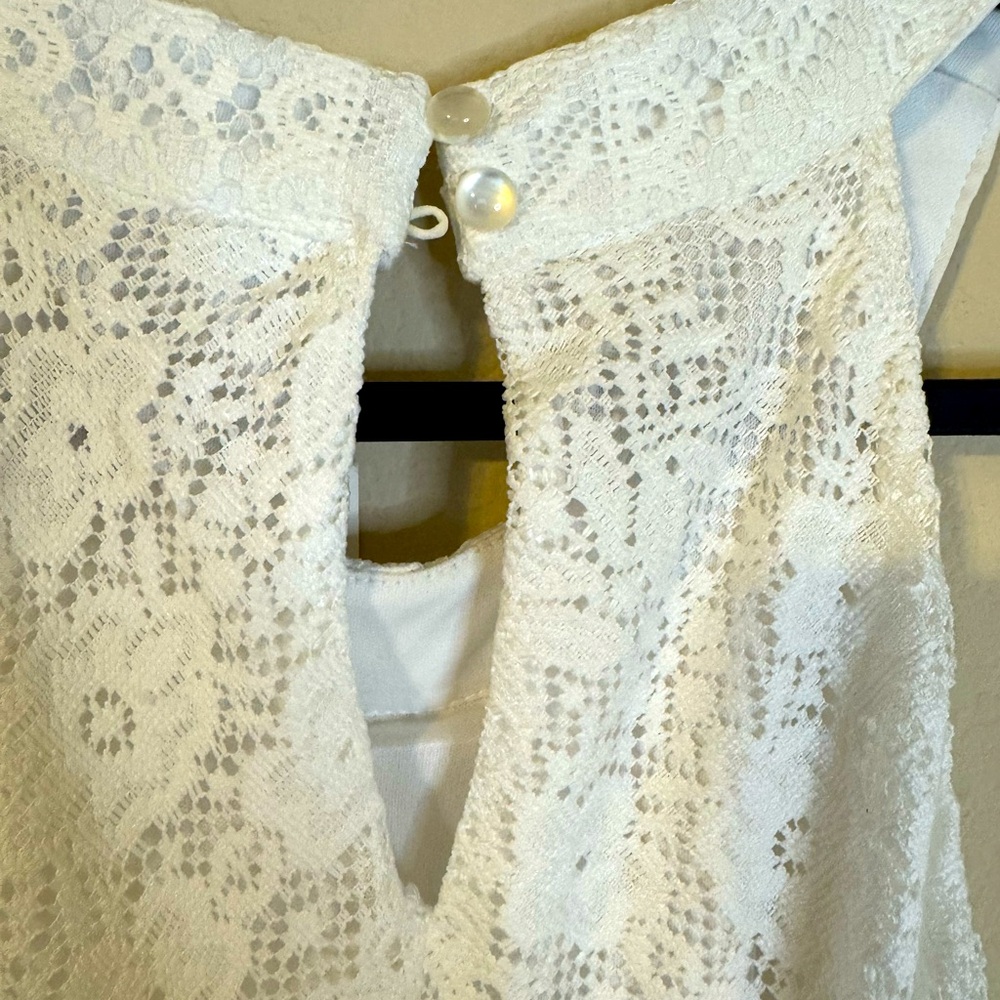 Flowing Three Pink Hearts White Lace Sleeveless Fully Lined Dress NWT - Picture 7 of 7